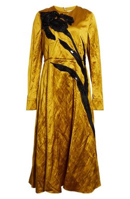 Erdem Beaded Floral Metallic Long Sleeve Dress in Gold