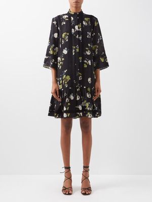 Erdem - Bertram Cahun Garden-print Lace-trim Silk Dress - Womens - Black Multi