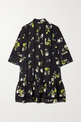 Erdem - Bertram Lace-trimmed Embroidered Floral-print Silk Mini Dress - Black