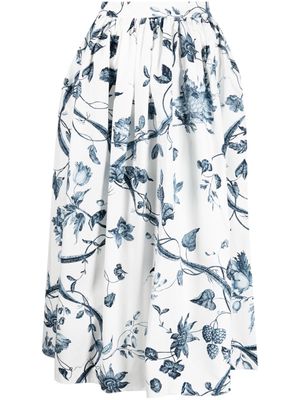 Erdem botanical-print cotton midi skirt - White