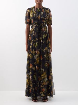 Erdem - Cassia Agar-print Cutout Silk-chiffon Gown - Womens - Navy Multi