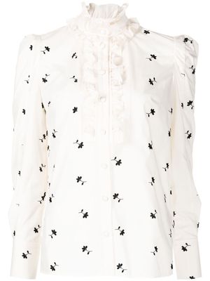 Erdem Constance floral-embroidered ruffled shirt - White