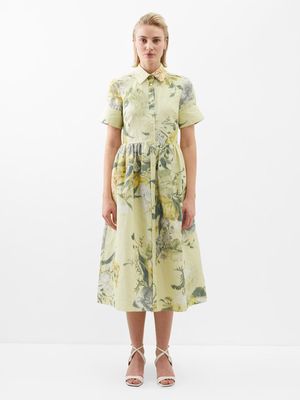 Erdem - Coral Floral-print Shirt Dress - Womens - Yellow Multi