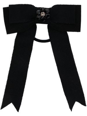 Erdem crystal flower bow-detail hair tie - Black