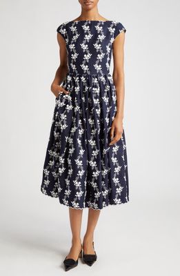 Erdem Embroidered Floral Midi Dress in Navy