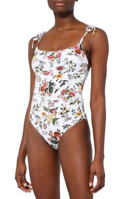 Erdem Evanthe Floral Wallpaper Print One-Piece Swimsuit in White