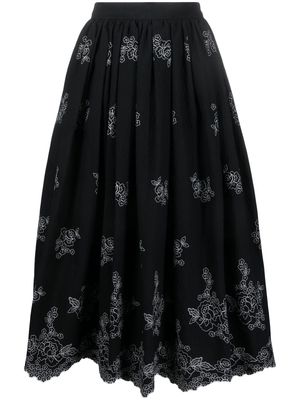 Erdem Fiona floral-embroidered midi skirt - Black