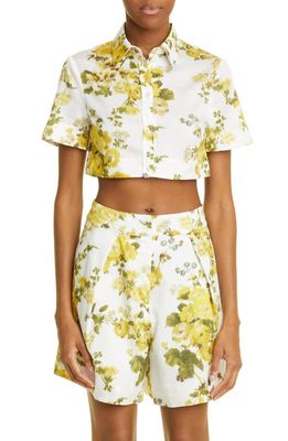 Erdem Floral Crop Cotton Button-Up Shirt in Soft Blossom Yellow