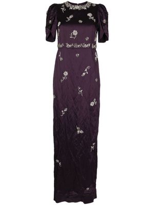 Erdem floral-embellished satin column gown - Purple
