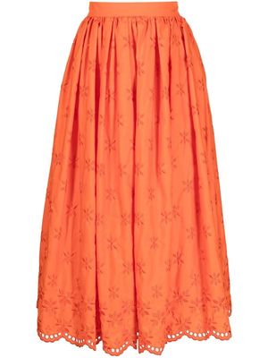 Erdem floral-embroidered cotton midi skirt - Orange