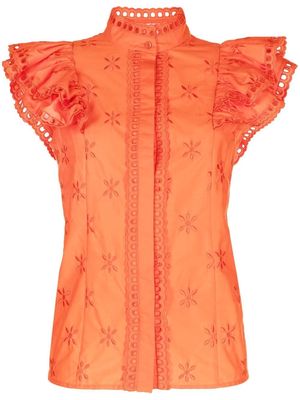 Erdem floral-embroidered high-neck blouse - Orange