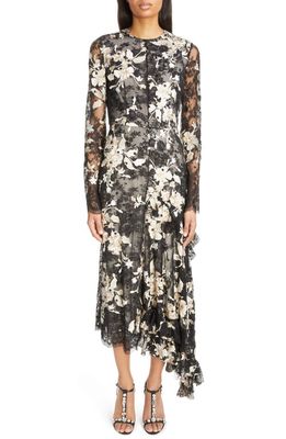 Erdem Floral Embroidery Beaded Long Sleeve Lace Dress in Black