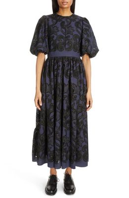 Erdem Floral Embroidery Open Back Dress in Navy
