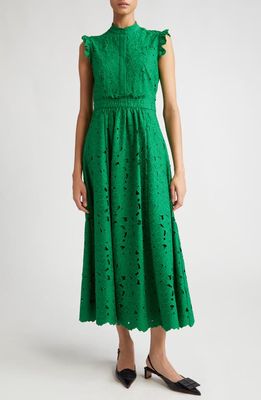 Erdem Floral Lace Midi Dress in Green