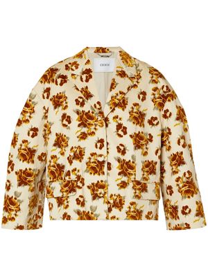 Erdem floral-pattern velvet cropped jacket - Neutrals