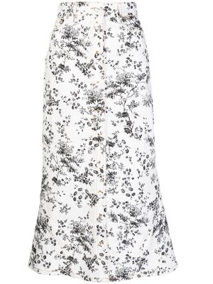 Erdem floral-print buttoned skirt - White
