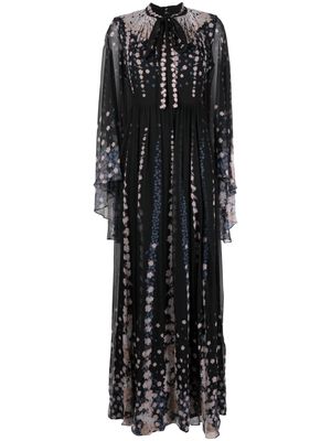 Erdem floral-print cape-effect gown - Black