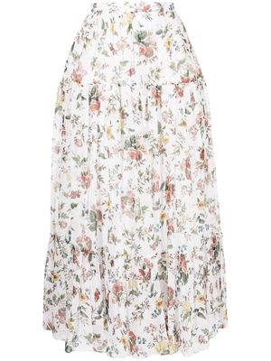 Erdem floral-print cotton A-line skirt - White