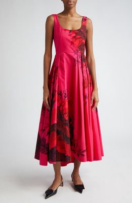 Erdem Floral Print Cotton Maxi Dress in Cerise