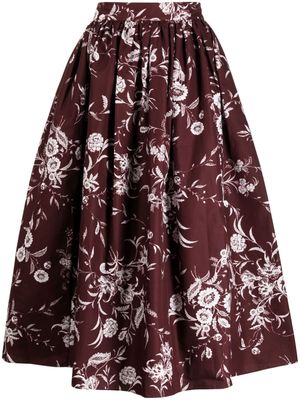 Erdem floral-print faille midi skirt - Red