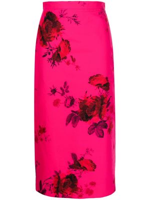 Erdem floral-print faille pencil skirt - Pink