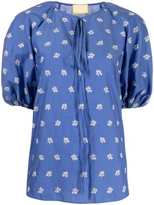 Erdem floral-print keyhole neck blouse - Blue