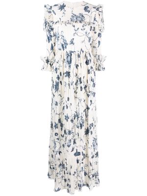 Erdem floral-print pleated maxi dress - White