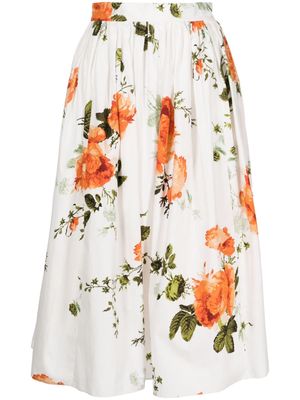 Erdem floral-print poplin skirt - White
