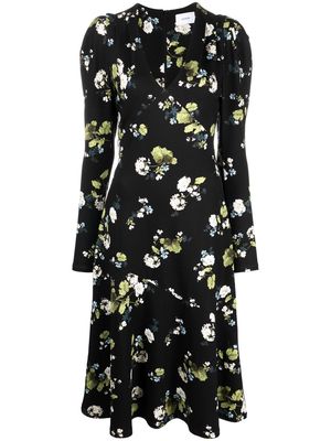 Erdem floral-print puff-shoulder dress - Black