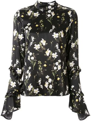 Erdem floral print ruffle blouse - Black