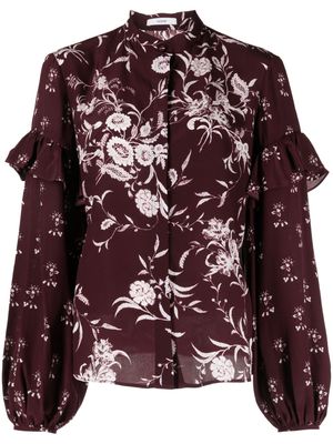 Erdem floral-print ruffled silk blouse - Red
