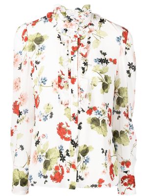 Erdem floral-print ruffled silk shirt - White