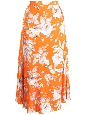 Erdem floral-print satin skirt - Orange