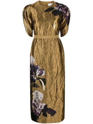 Erdem floral-print short-sleeve dress - Gold