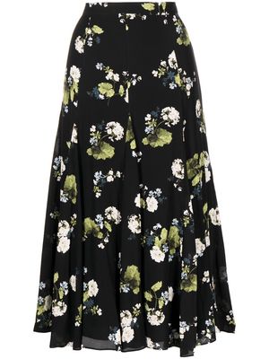 Erdem floral-print silk straight skirt - Black