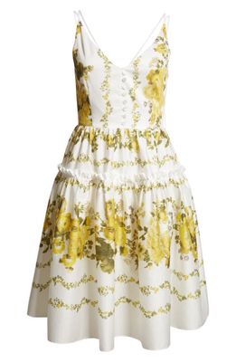 Erdem Floral Print Tie Strap Cotton Poplin Dress in Soft Blossom Yellow