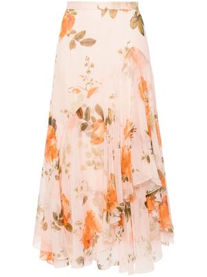 Erdem floral-print tiered maxi skirt - Pink