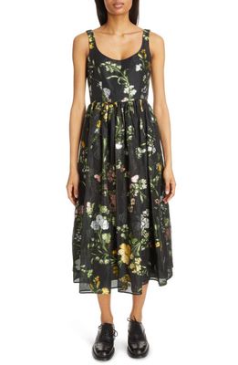 Erdem Floral Sleeveless Linen & Silk Blend Dress in Black