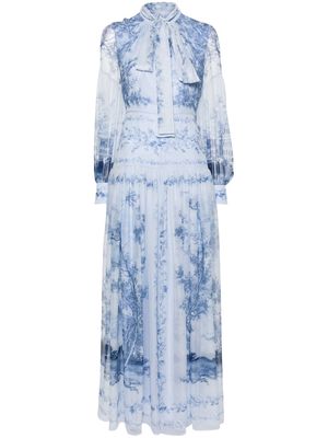 Erdem graphic-print silk dress - Blue