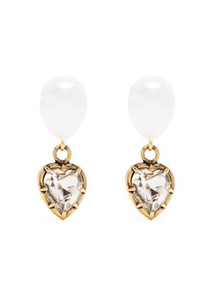 Erdem heart-motif embellished drop earrings - White