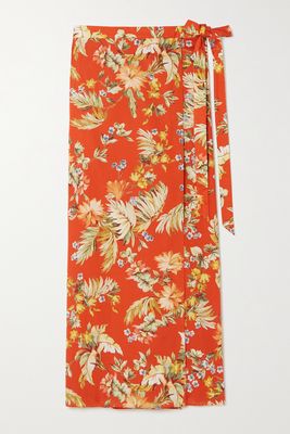 Erdem - Hermia Floral-print Cotton-poplin Wrap Midi Skirt - Orange