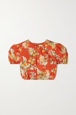 Erdem - Hydra Cropped Floral-print Cotton-poplin Top - Orange