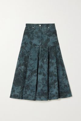 Erdem - Lacey Floral-print Denim Midi Skirt - Blue