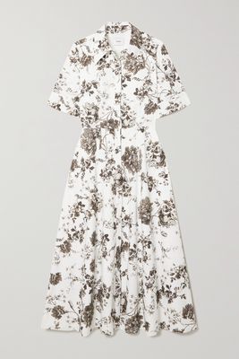 Erdem - Layla Pleated Floral-print Cotton-poplin Midi Shirt Dress - White