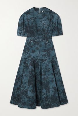 Erdem - Lorelei Pleated Floral-print Denim Midi Dress - Blue