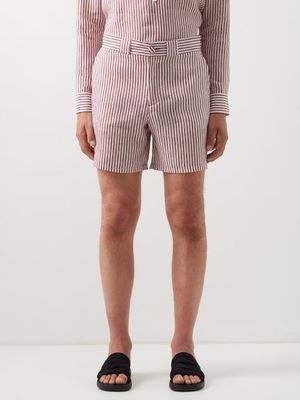Erdem - Lucas Striped Linen Shorts - Mens - Red