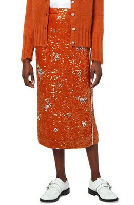 Erdem Maira Crystal Floral Embellished Sequin Skirt in Rust