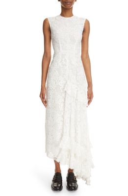 Erdem Misty Asymmetric Drape Front Lace Midi Dress in White