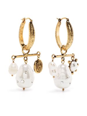 Erdem mixed charm pearl drop earrings - Gold