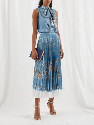 Erdem - Nesrine Penrose Floral-print Plissé Midi Skirt - Womens - Blue Multi